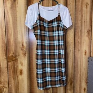 Plaid Dress and Ribbed Top set